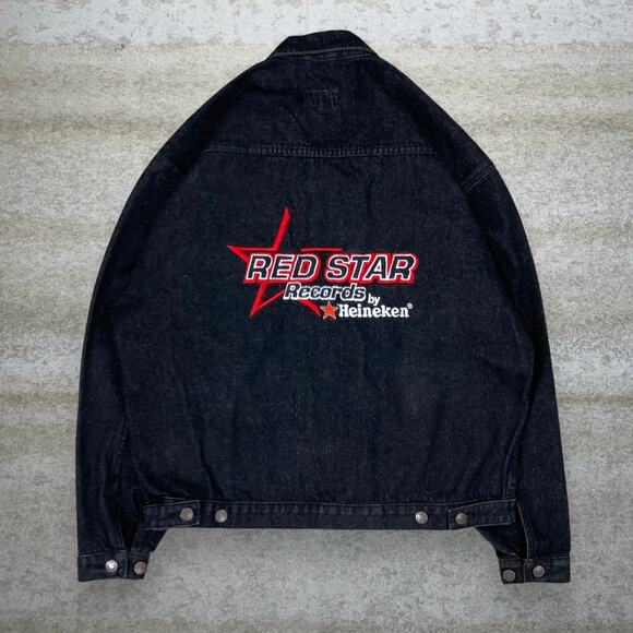 Heineken Other - Vintage Y2K Heineken Jean Jacket Mens XL Black Wash Button Up Red Star Records